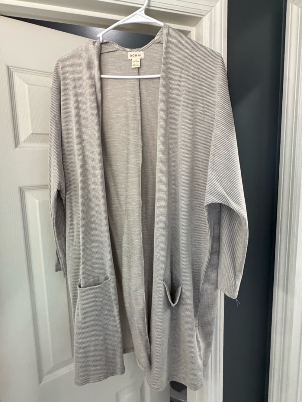 DONNI. Ribbed Open-Front Cardigan in Taupe
